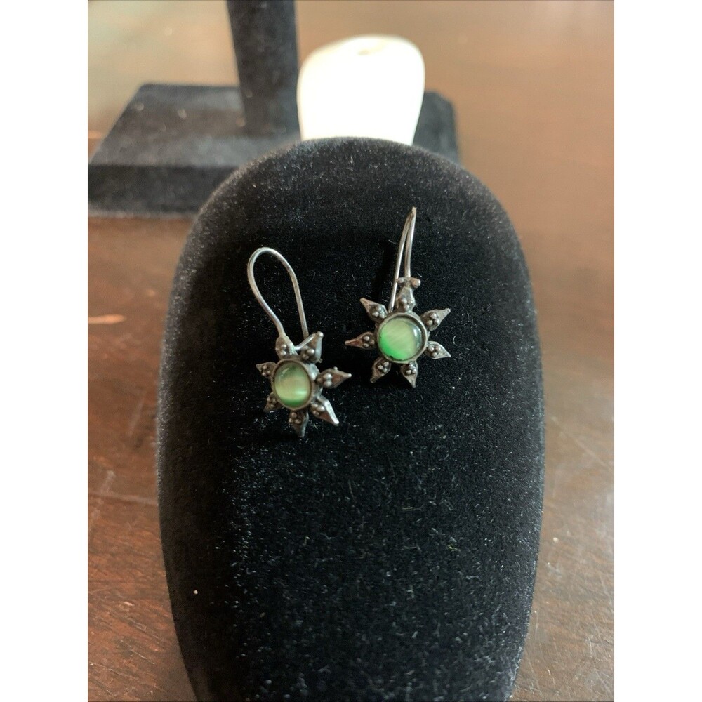 .925 Vintage Green Crystal Sterling Silver Earrings 1”